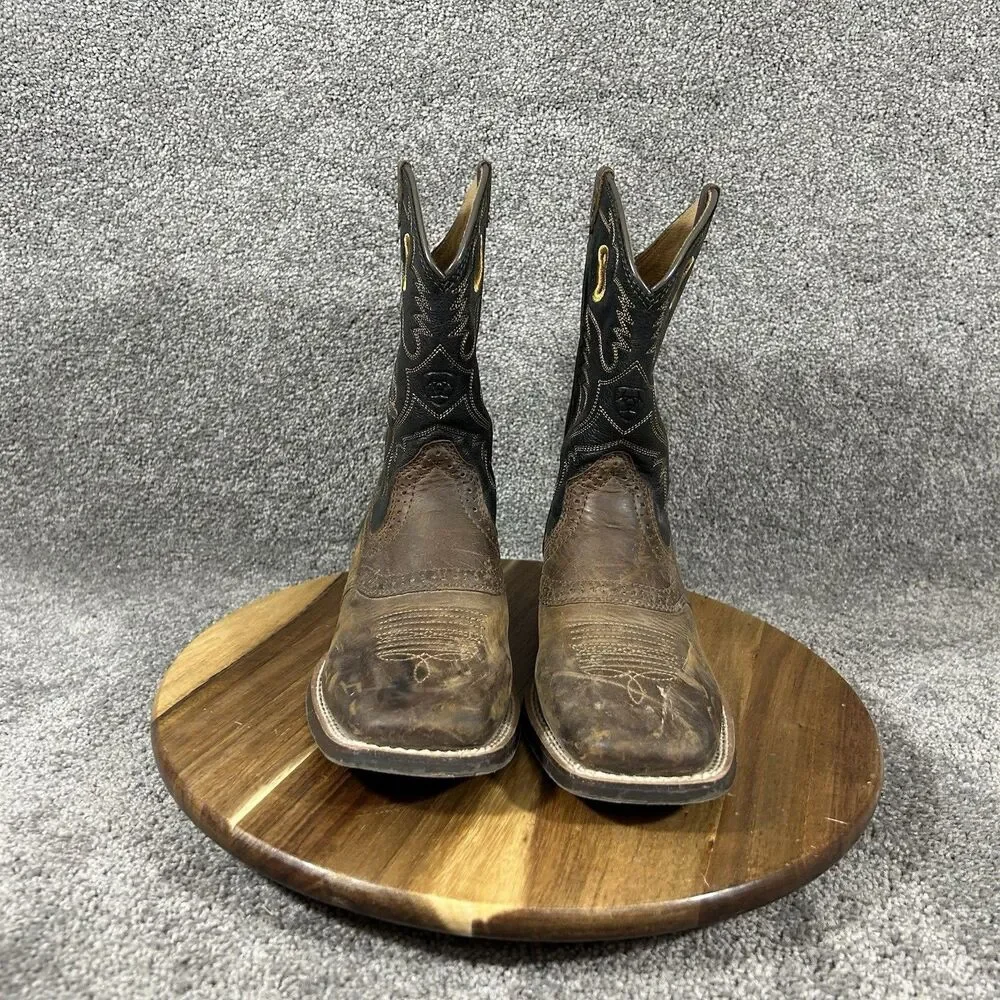 Ariat Heritage Roughstock Kids Size 3 Brown Black Western Cowboy Boots Used